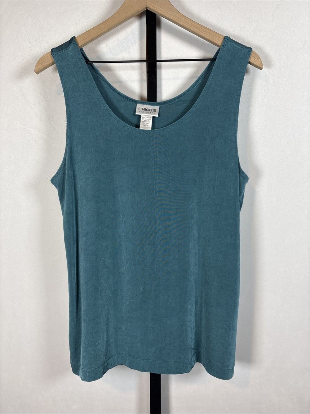 Chico's Travelers Slinky Tank Top Womens XL 3 Teal Blue Stretch Scoop Neck Layer